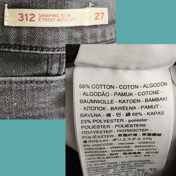 Levi's 312 Black Wash Mid Rise Shaping Slim Jeans - Picture 5 of 6